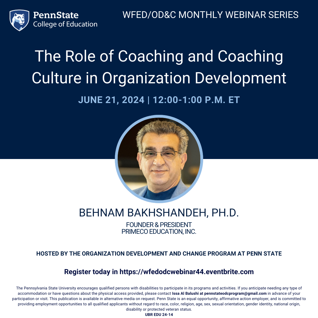 Webinar 44. The Role of Coaching and Coaching Culture in Organization Development flyer