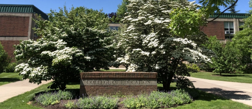College of Education sign in winter time